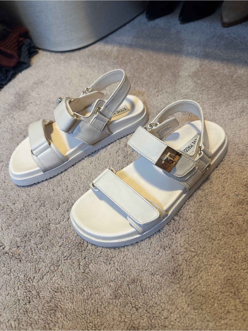 Steve Madden Mona Off-White/Cream Double Strap Buckle Sandals
